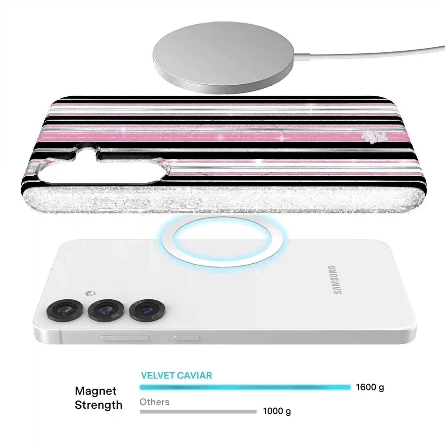 Pretty Punk Stripes Glitter Samsung Case