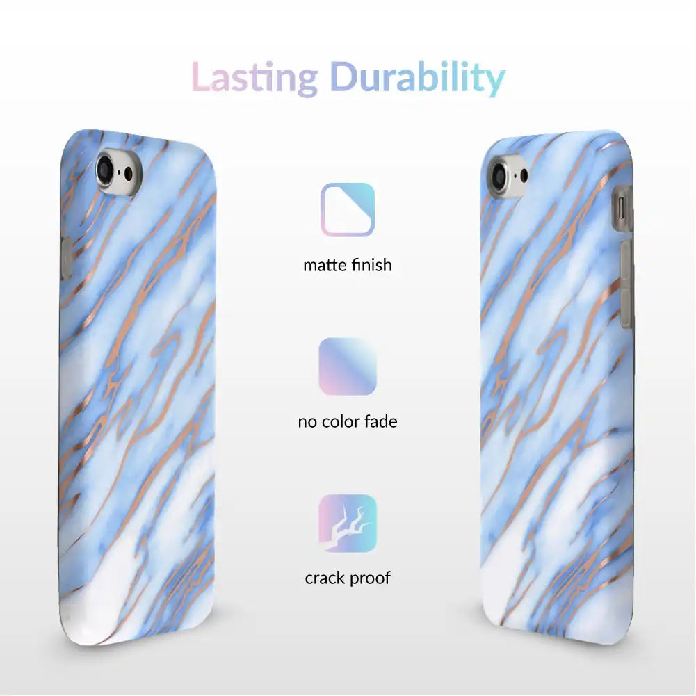 Sky Blue Rose Gold Chrome Marble iPhone case