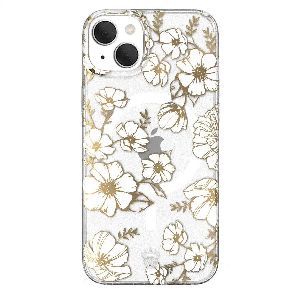 White and Gold Floral Clear iPhone Case