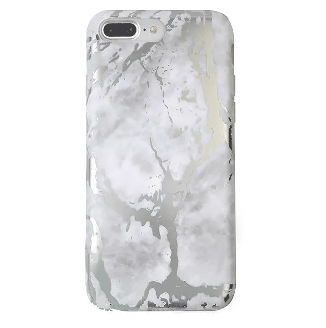 White Marble Silver Chrome iPhone Case