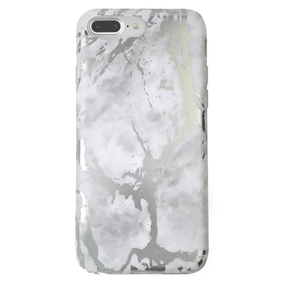 White Marble Silver Chrome iPhone Case